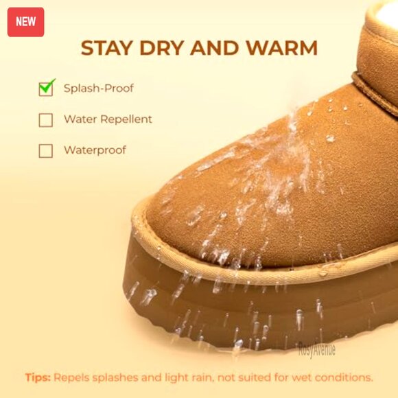 Platform Ankle Boots Suede Leather Memory Foam Winter Snow Boots - Picture 5 of 7